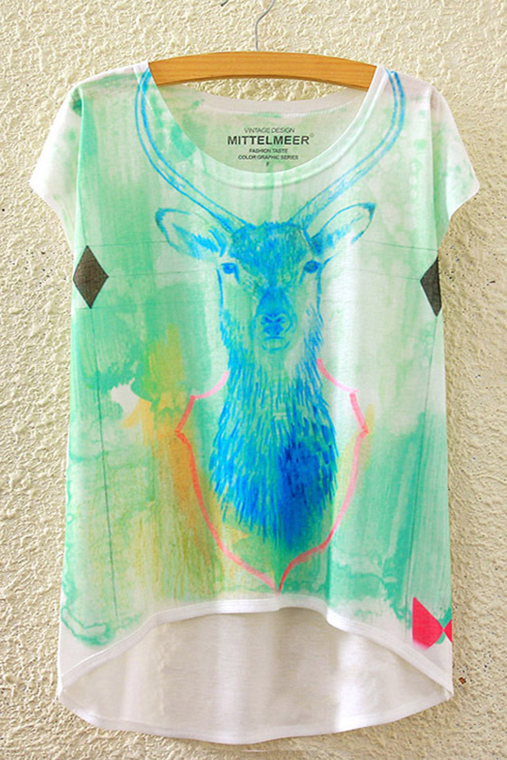 Women Reindeer Print Irregular Soft T-Shirt