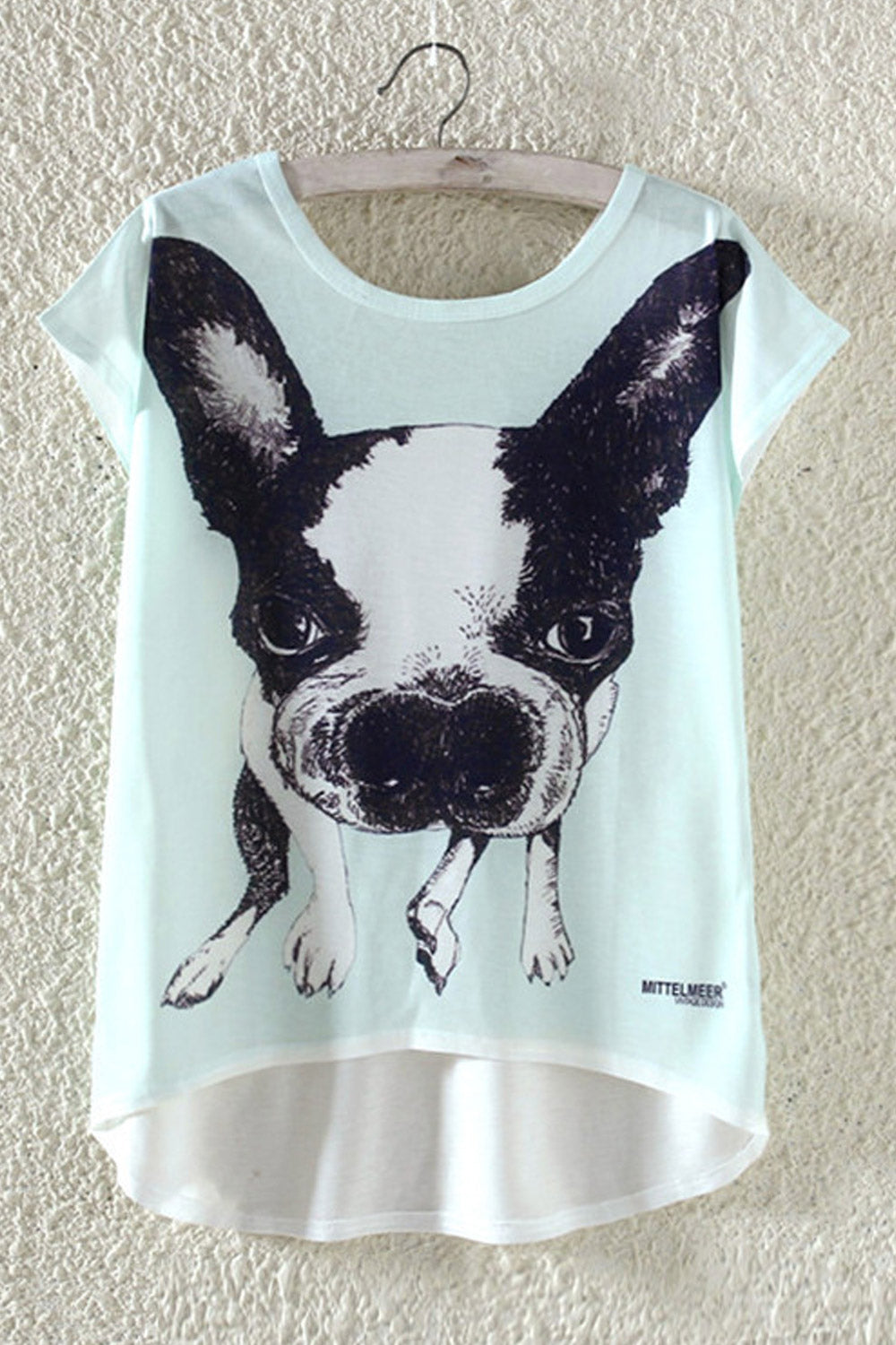 Women Small Sleeve Puppy Print Casual T-Shirt