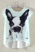 Women Small Sleeve Puppy Print Casual T-Shirt