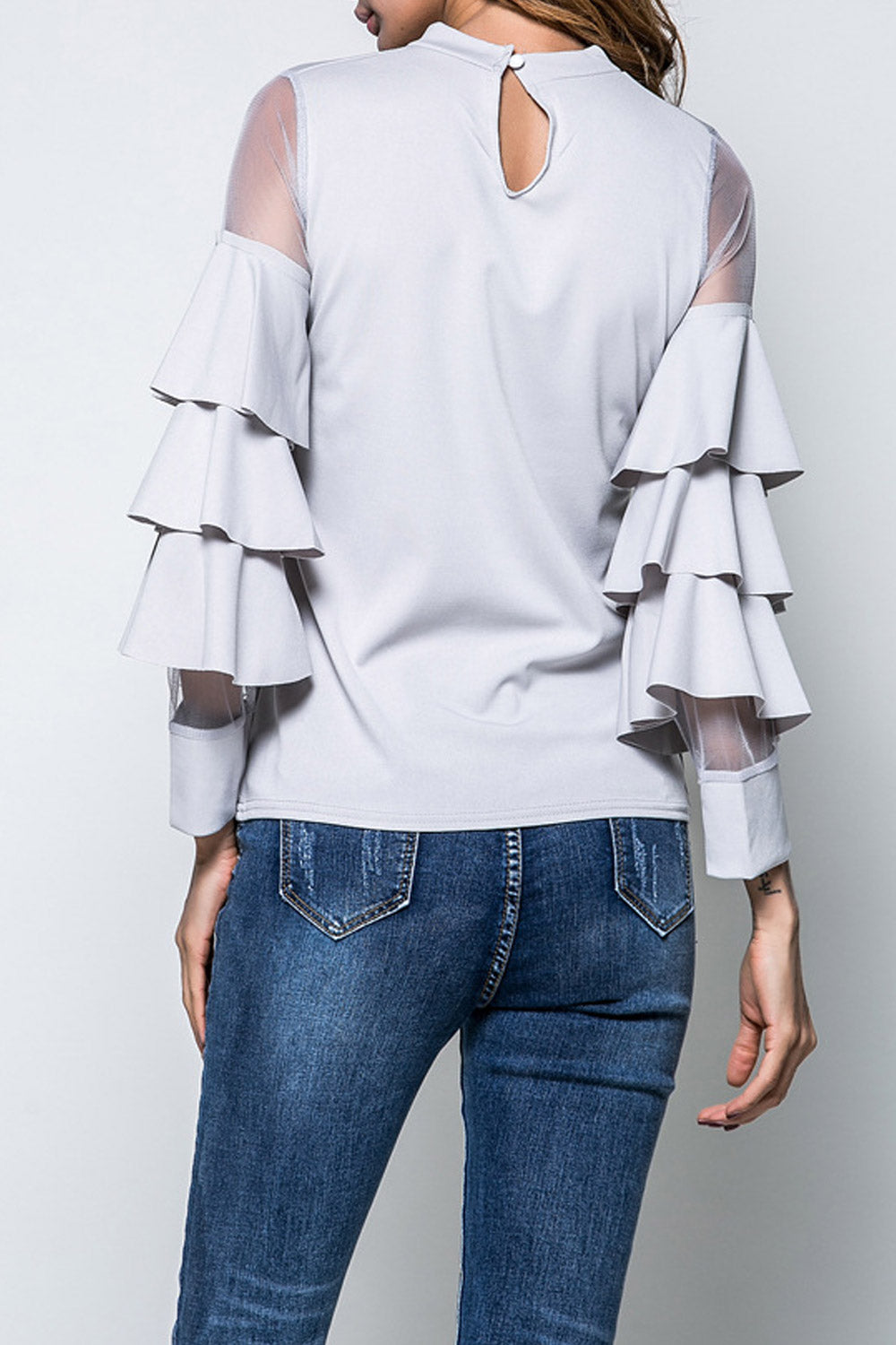 Women Slim Long Tumpet Sleeve Casual Top