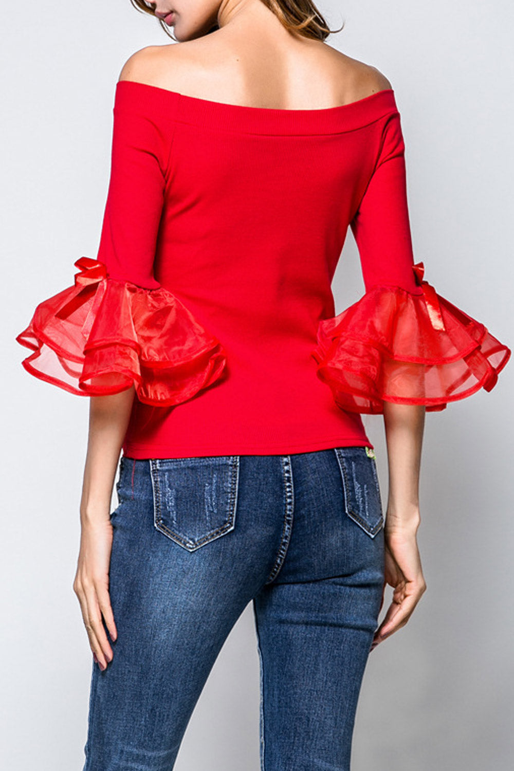 Women Off Neck Solid Pattern Fashion Top