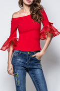 Women Off Neck Solid Pattern Fashion Top