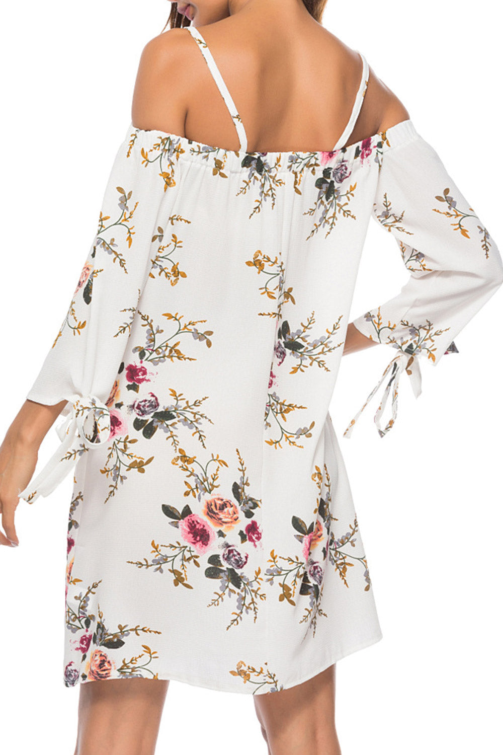 Women Cold Shoulder Tie Sleeve Flower Top