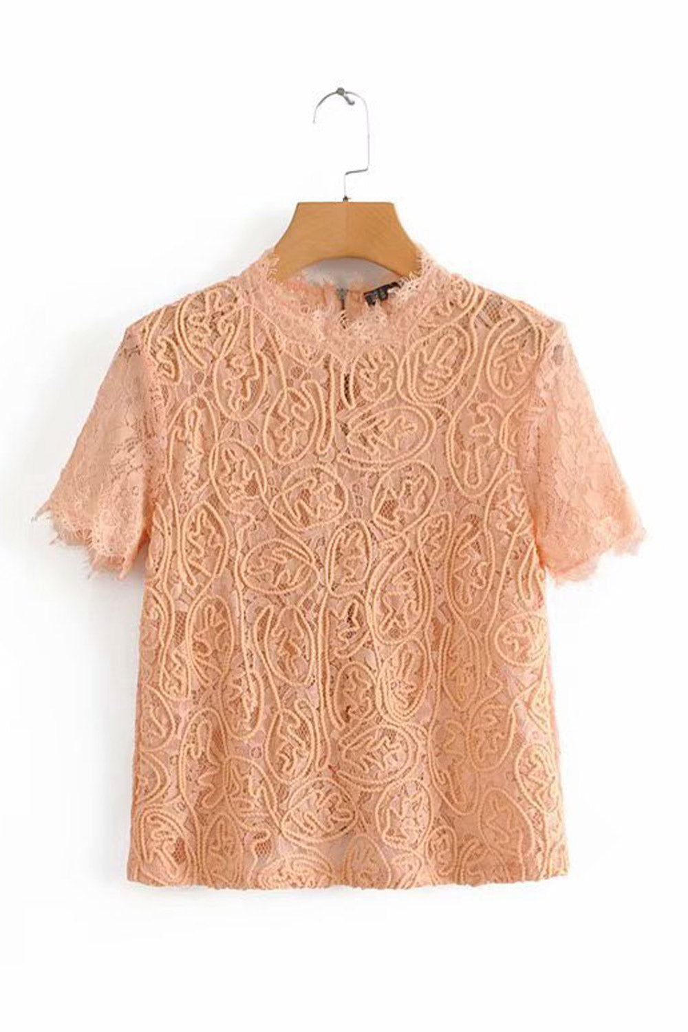 Women Loose Small Sleeve Solid Lace Shirt