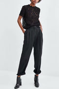Women Loose Small Sleeve Solid Lace Shirt