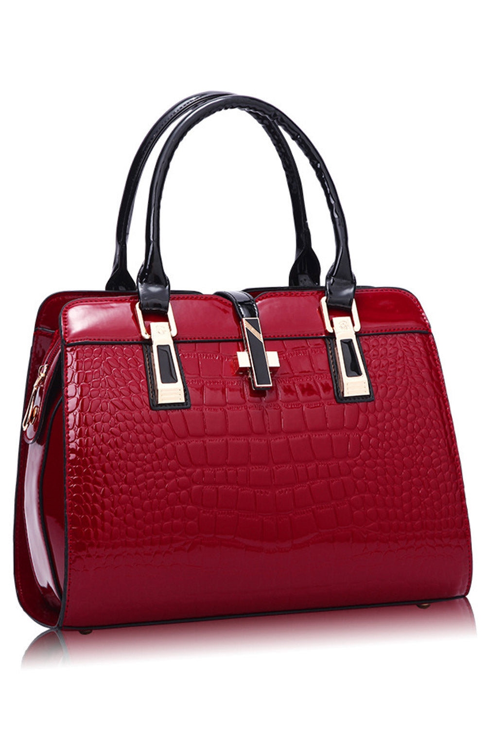 Women Vertical Square Crocodile Pattern Handbag