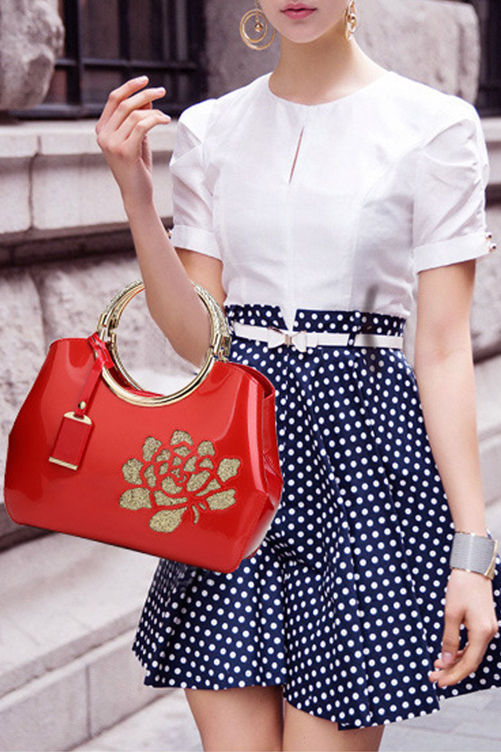 Women Small Handle Zipper Pocket Handbag