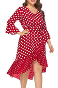 Women Plus Cloth Belt Polka Dot Summer Dress
