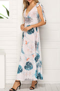 Women Tie Shoulder Deep Neck Long Floral Dress
