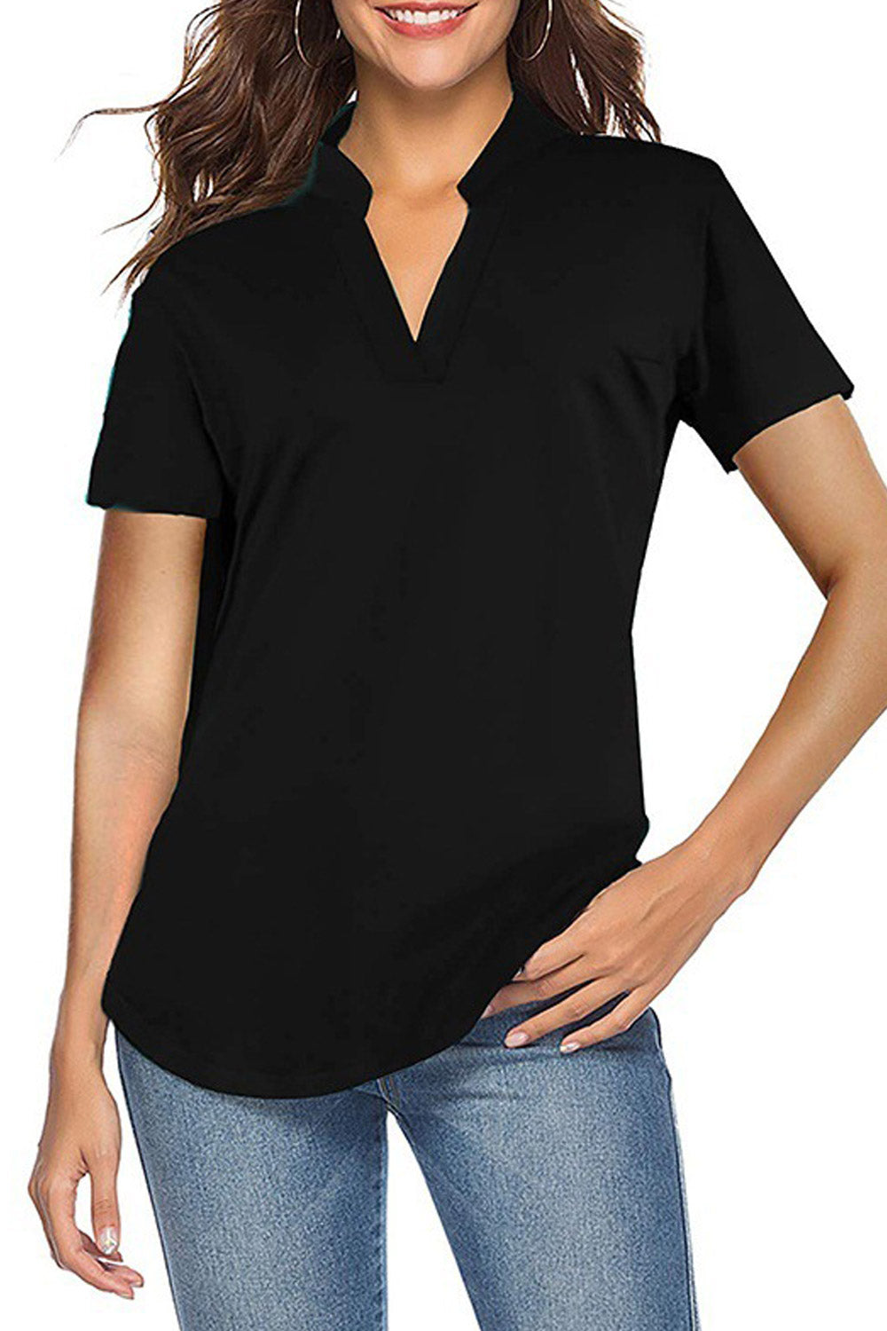 Women V-Neck Solid Pattern Summer Chiffon Blouse