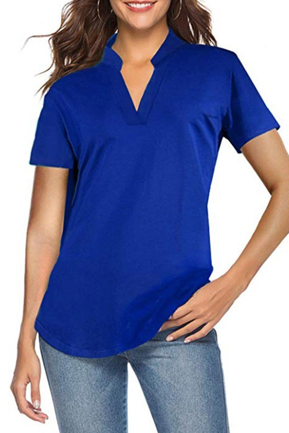 Women V-Neck Solid Pattern Summer Chiffon Blouse