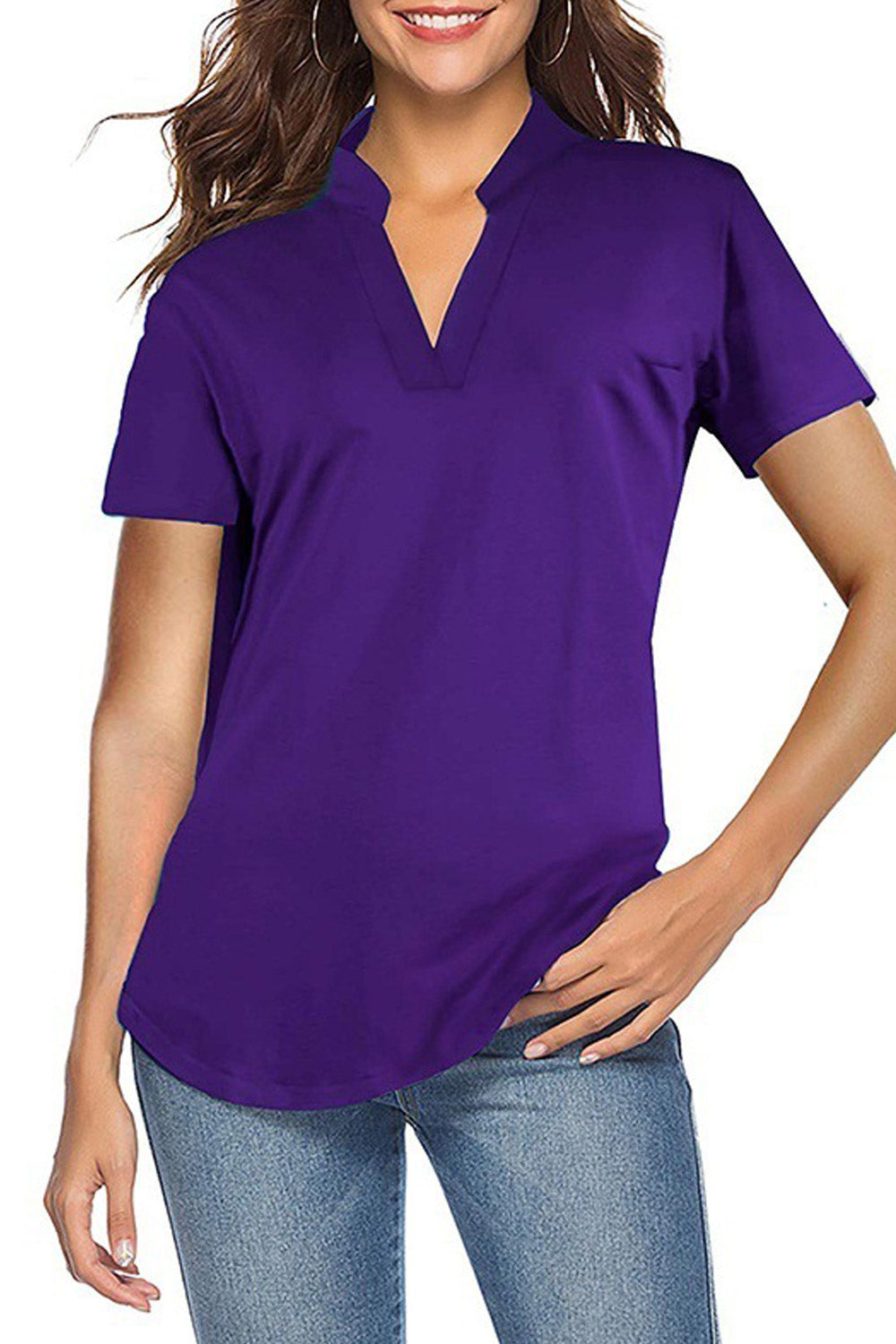 Women V-Neck Solid Pattern Summer Chiffon Blouse