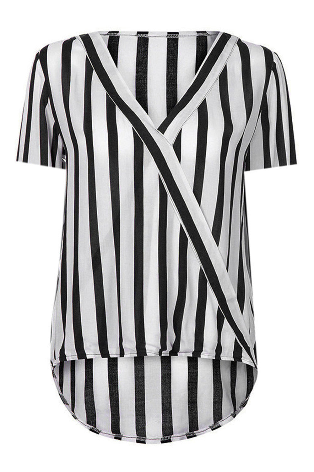 Women Thick Stripes Loose Wrap Blouse