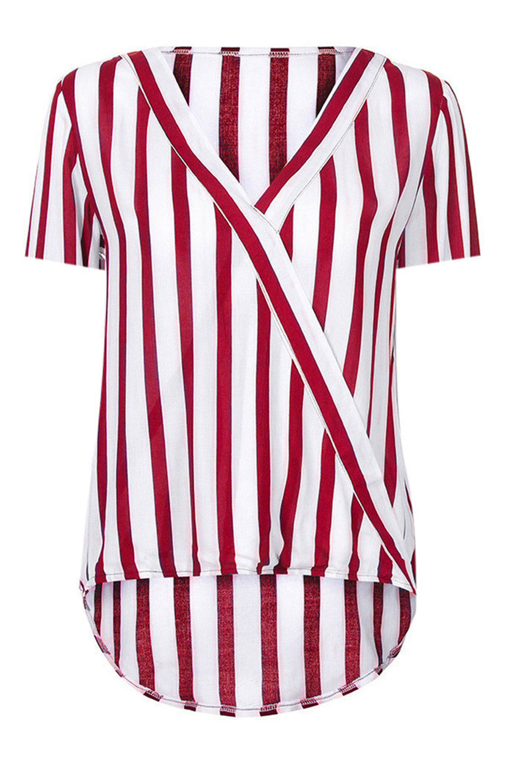 Women Thick Stripes Loose Wrap Blouse