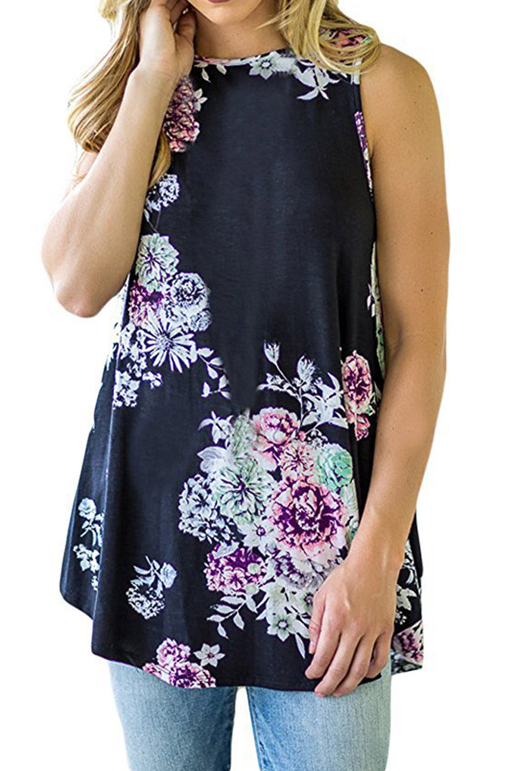 Women High Neck Floral Printed Casual Blouse