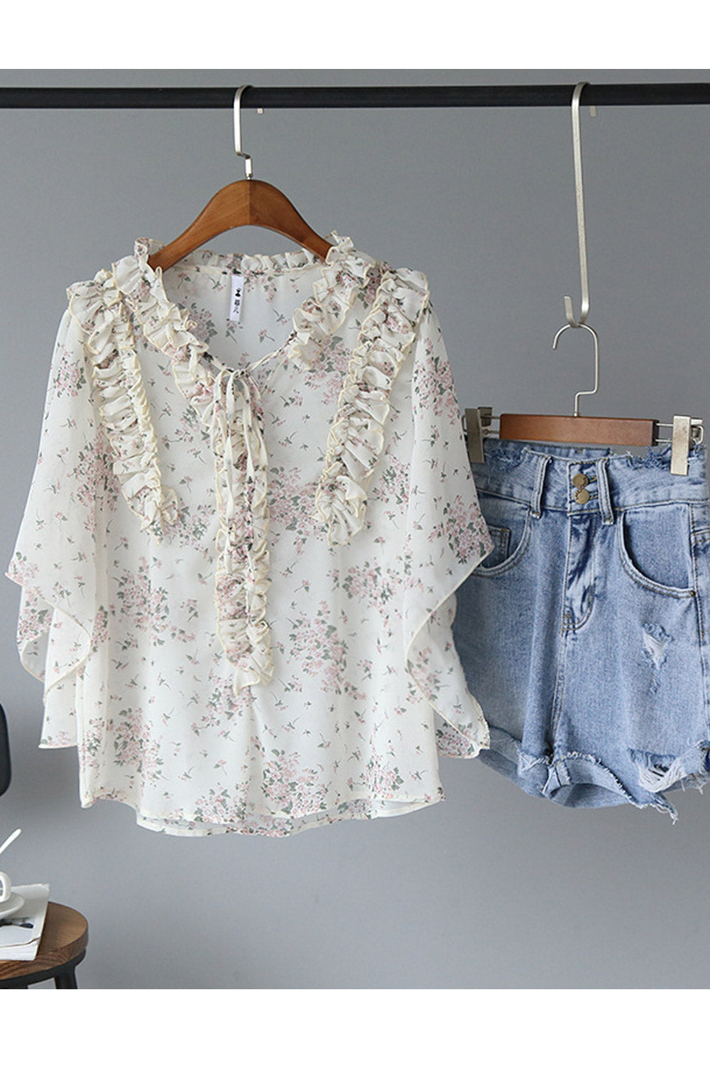 Women Casual Ruffle Decoration Printed Blouse