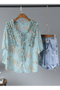 Women Casual Ruffle Decoration Printed Blouse