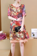 Women Loose Printed Short Sleeve Shift Dress
