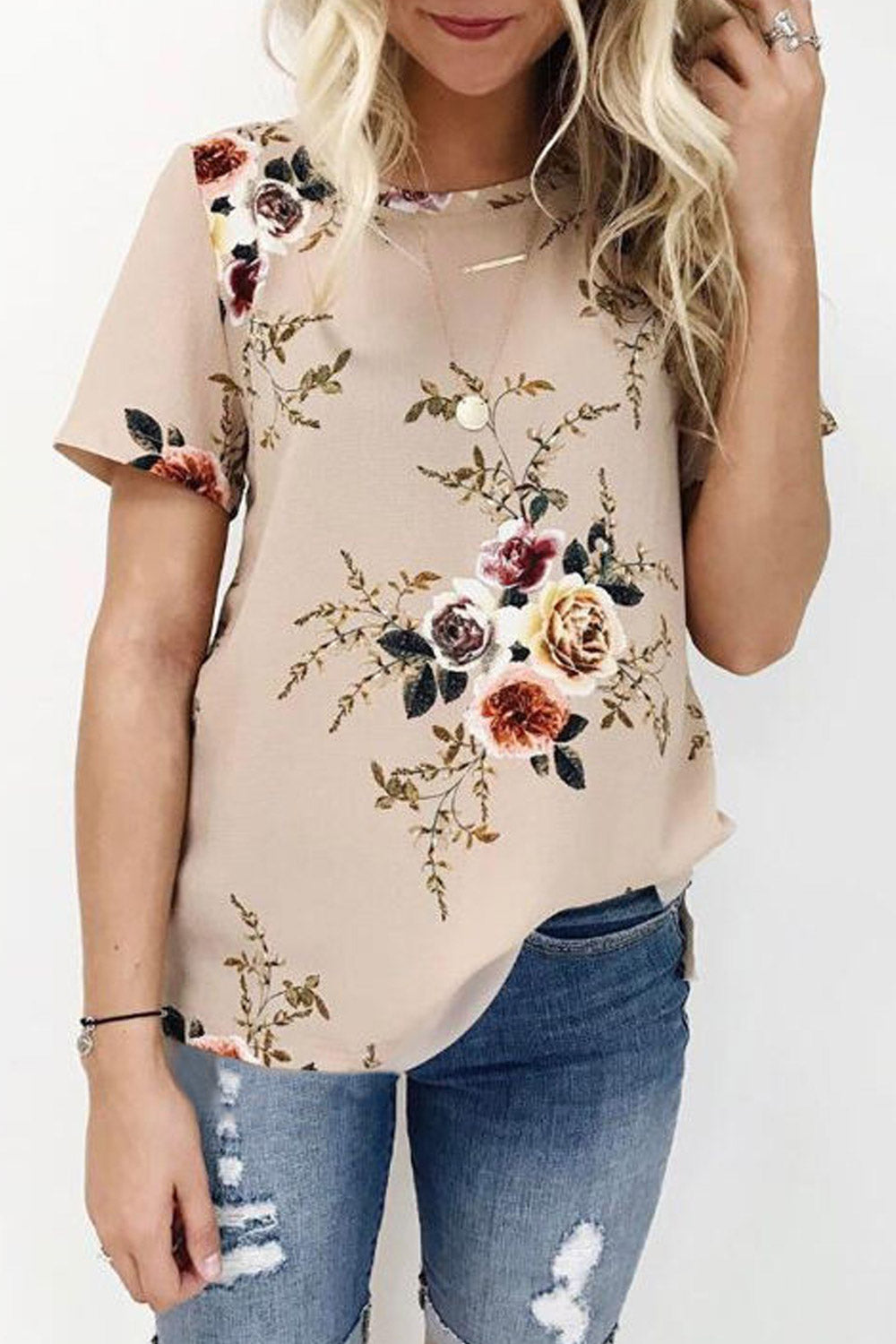 Women Floral Print Short Sleeve Summer Blouse