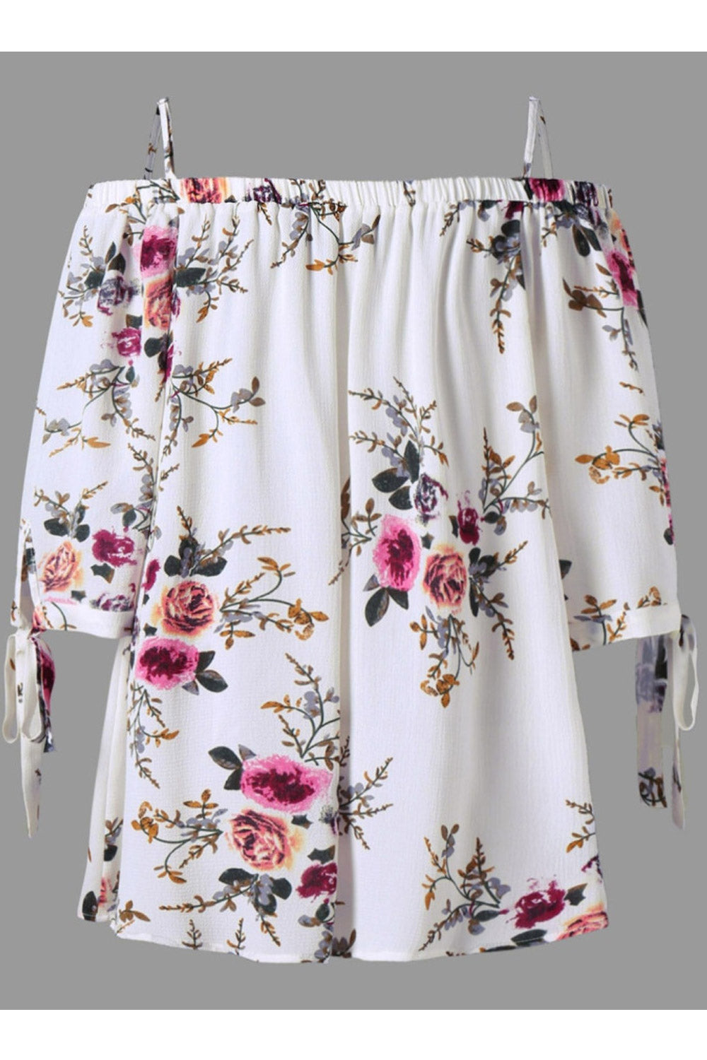Women Thin Strap Elasticated Floral Chiffon Top