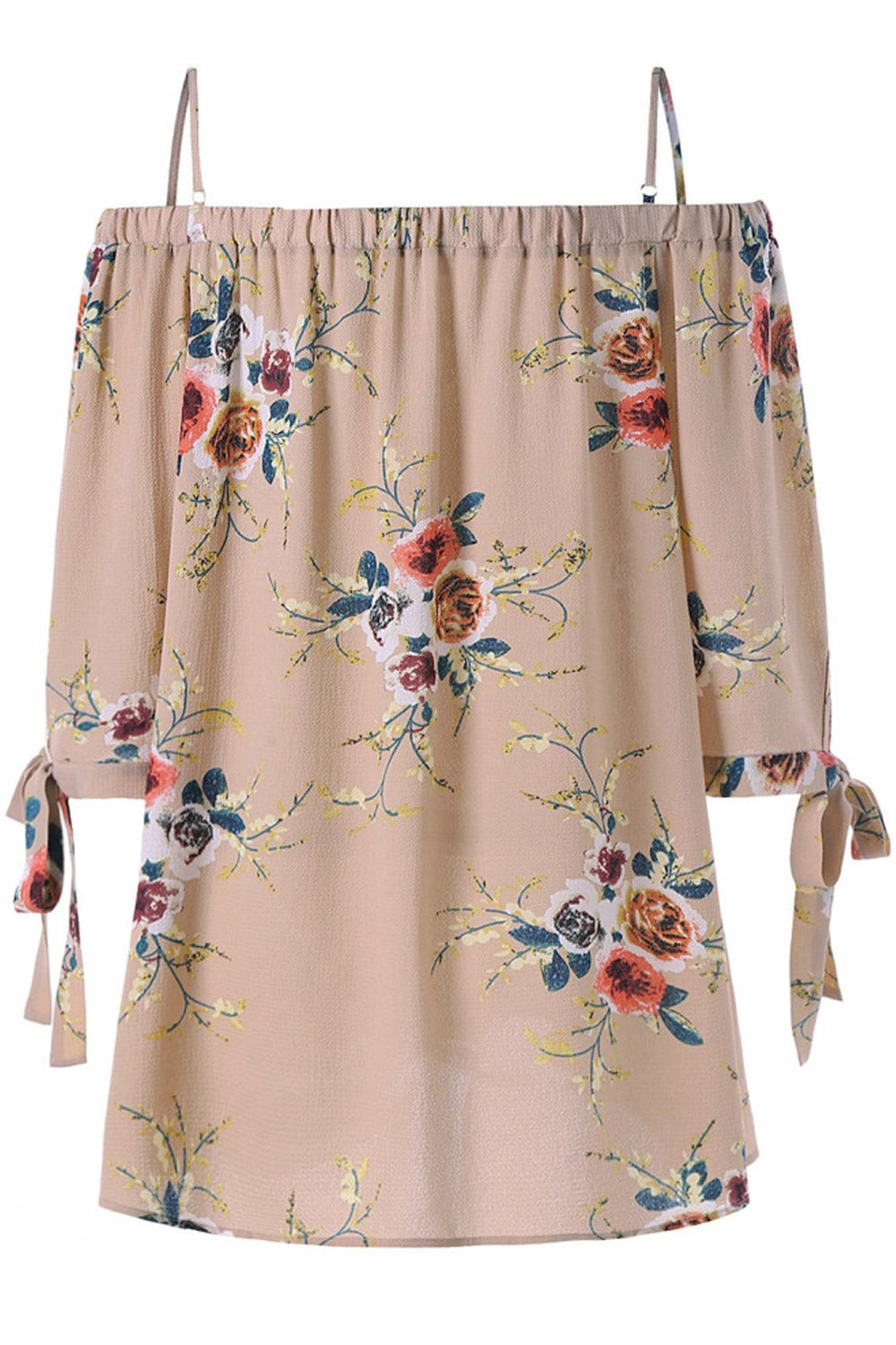 Women Thin Strap Elasticated Floral Chiffon Top