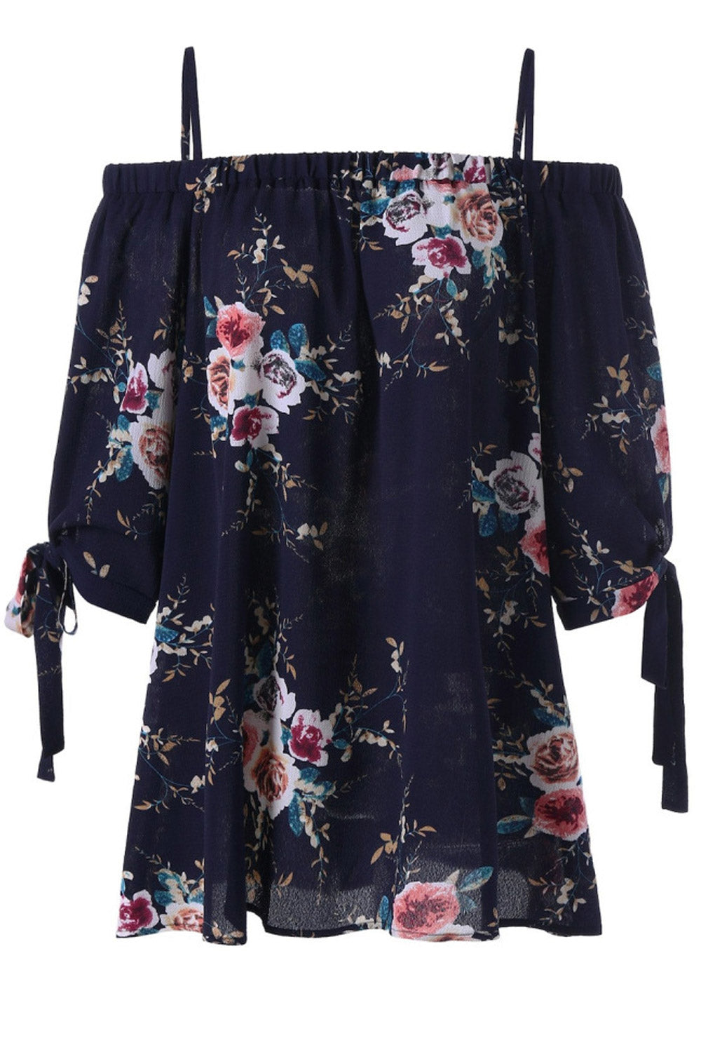 Women Thin Strap Elasticated Floral Chiffon Top