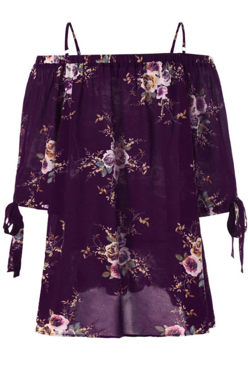 Women Thin Strap Elasticated Floral Chiffon Top