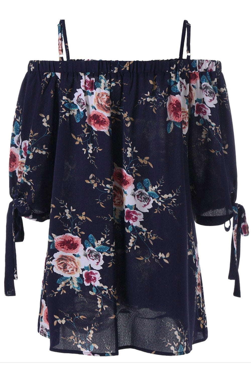 Women Thin Strap Elasticated Floral Chiffon Top