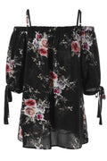 Women Thin Strap Elasticated Floral Chiffon Top