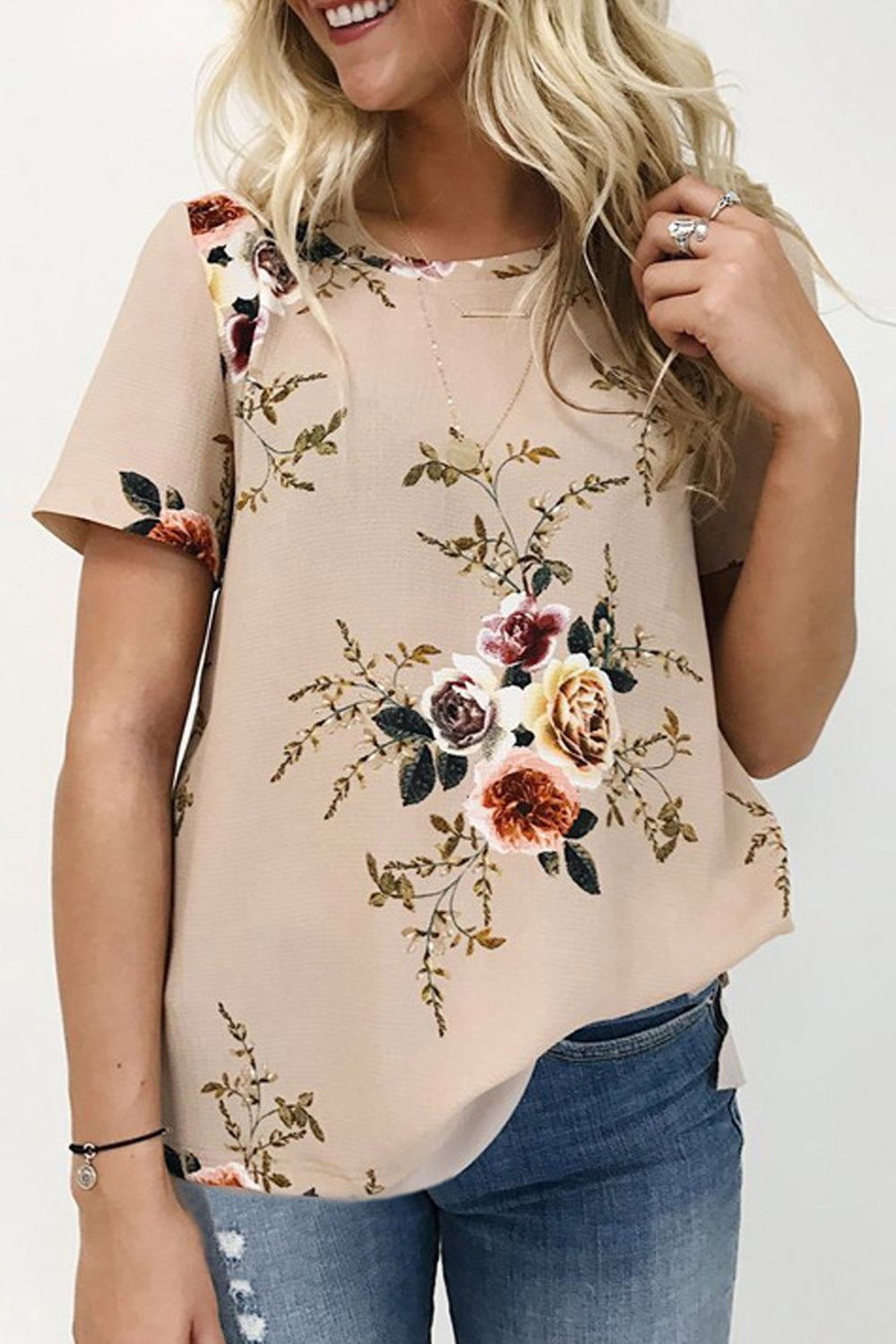 Women Floral Print Short Sleeve Summer Blouse