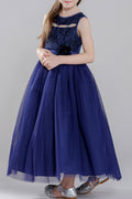 Kids Girls Beautiful Design Flower Waist Long Dress