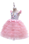 Kids Girls Cartoon Bust Flying Sleeve Birthday Dress
