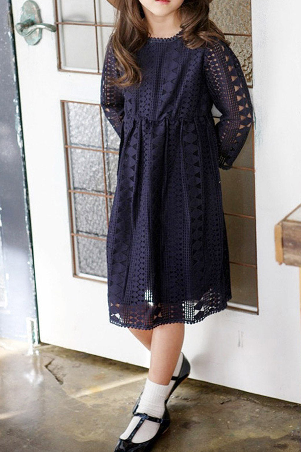 Kids Girls Comfortable Lace Long Sleeve Dress