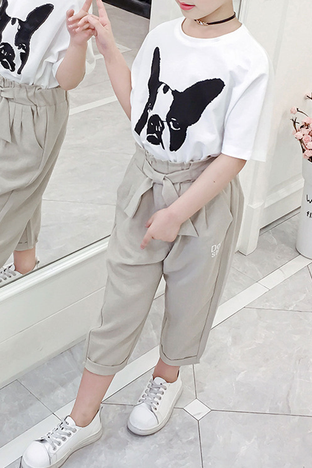 Kids Girls Loose Solid Colored Ti Strap Pant