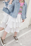 Kids Girls Lace Design Button Attached Denim Jacket