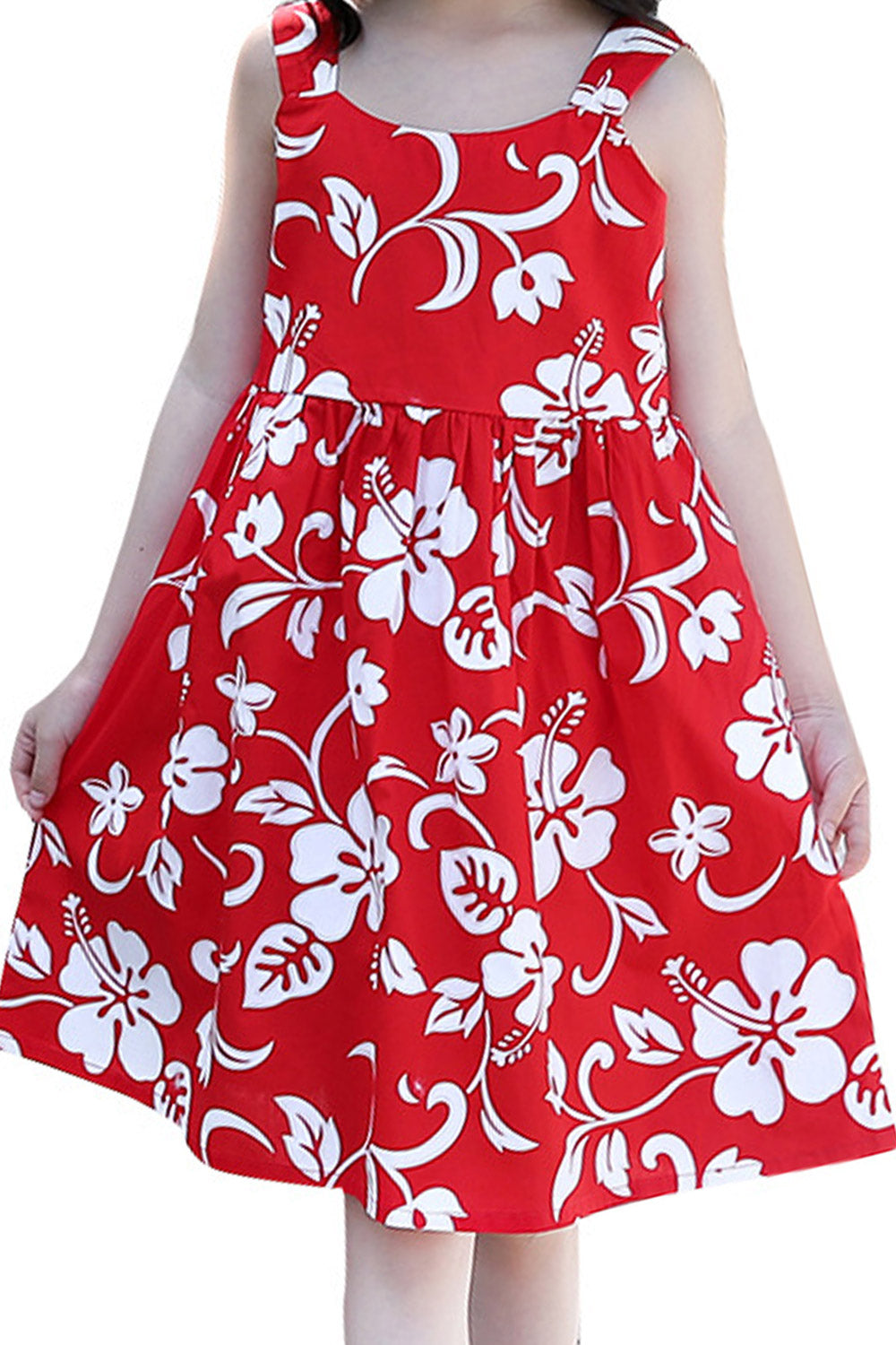 Kids Girls Round Neck Flower Printed Cotton Dress