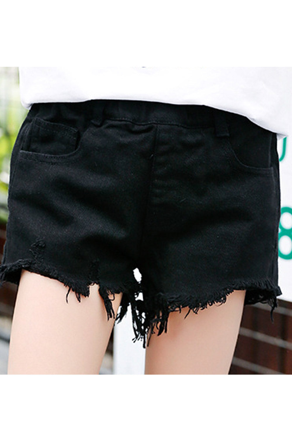 Kids Girls Tassel Hem Solid Colored Zipper Shorts