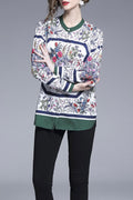 Women Small Collar Button Cuff Printed Top