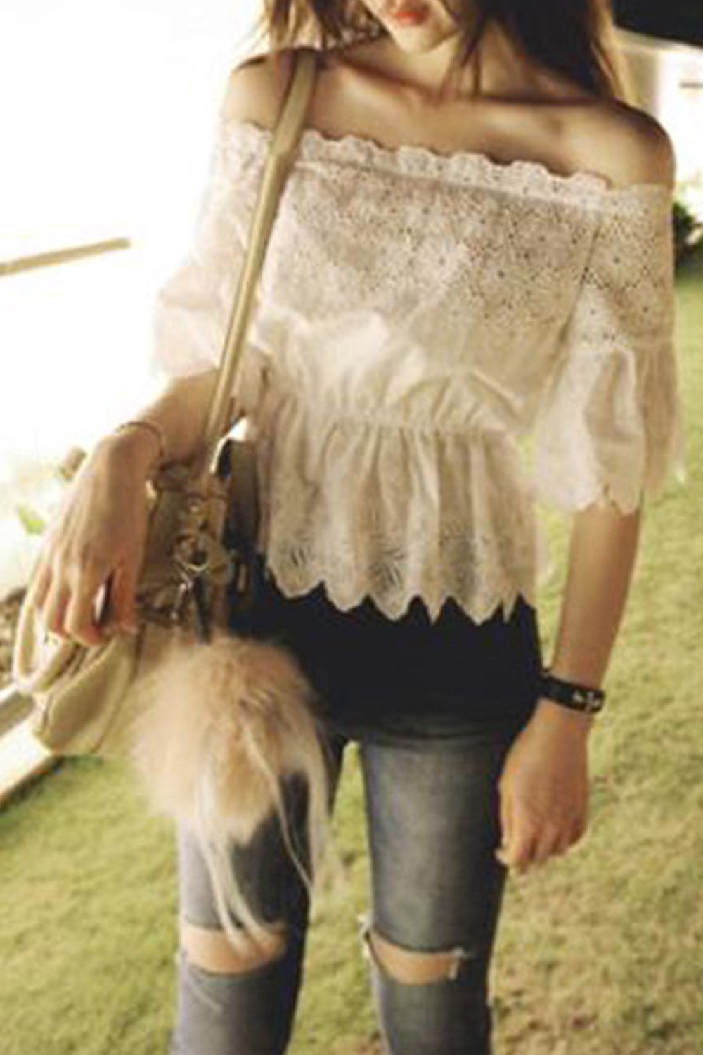 Women Off Shoulder Fascinating Lace Stylish Shirt
