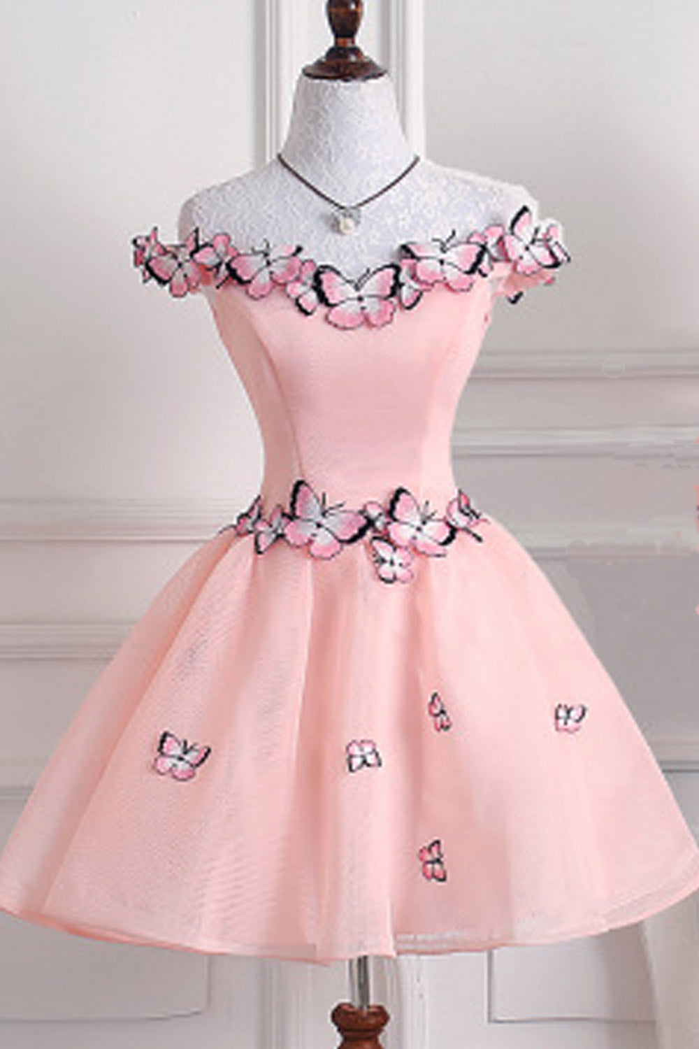 Women Butterfly Decorated Short Party Dress