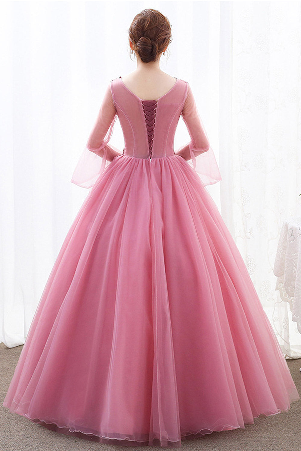 Women V-Neck Bell Sleeve Decorated Party Dress