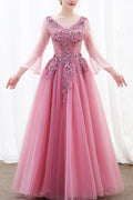 Women V-Neck Bell Sleeve Decorated Party Dress
