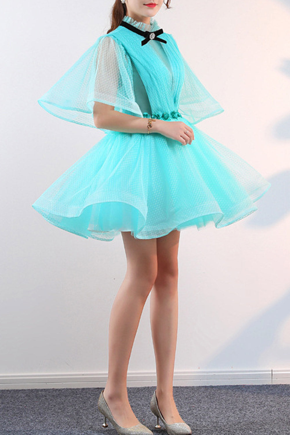 Women High Neck Loose Sleeve Evening Dress