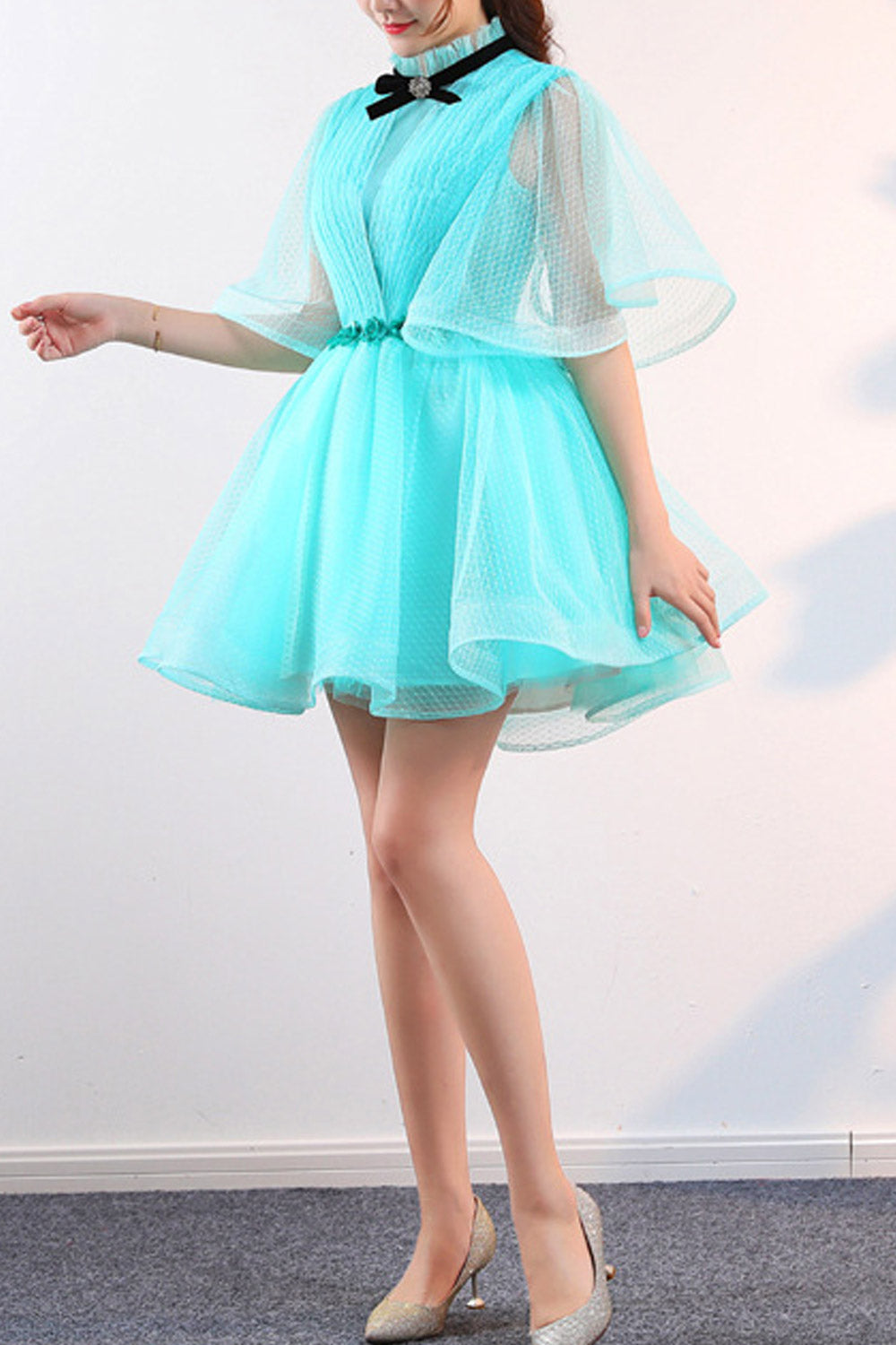 Women High Neck Loose Sleeve Evening Dress
