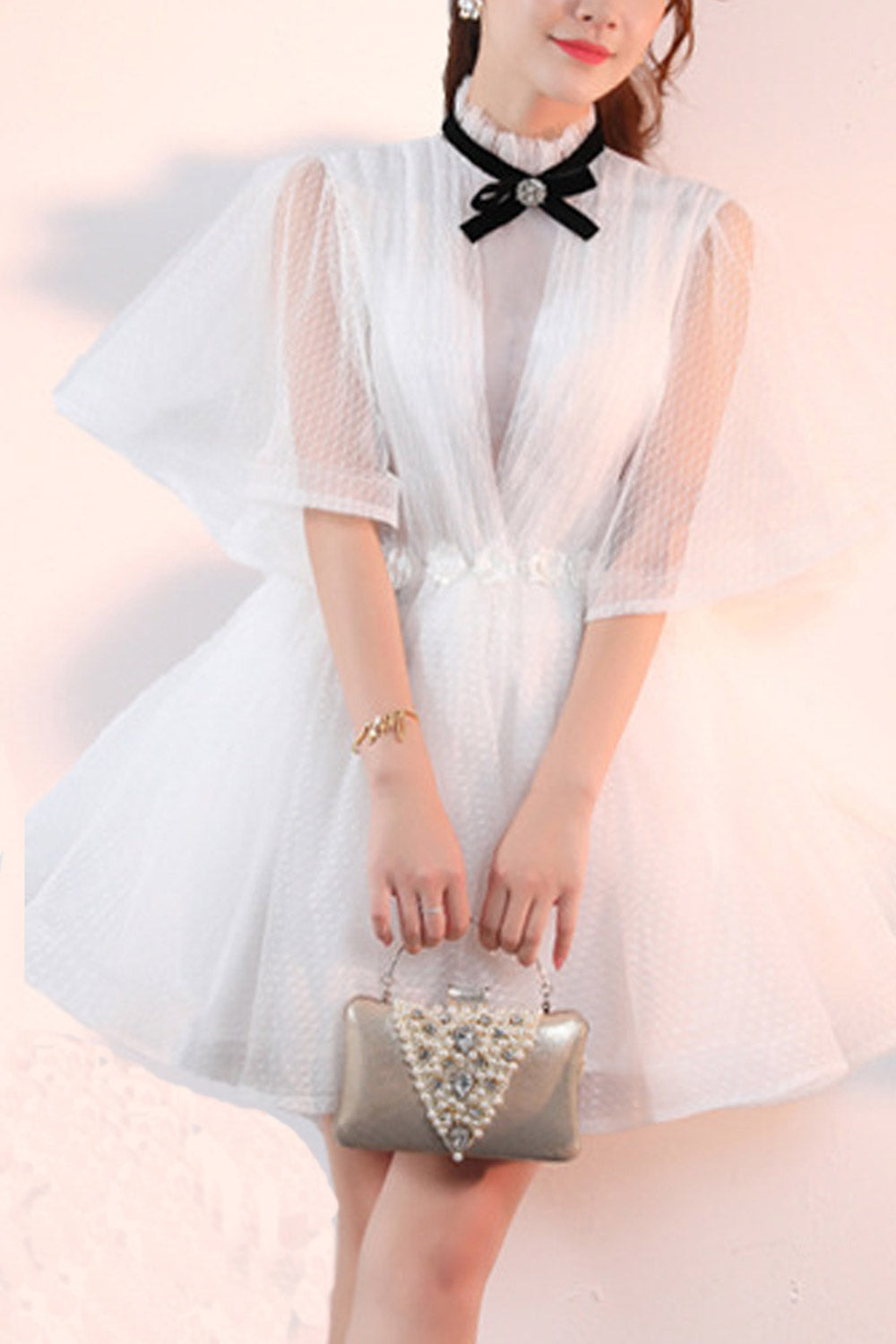 Women High Neck Loose Sleeve Evening Dress