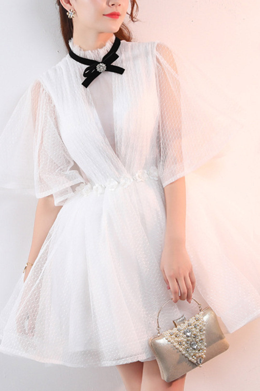Women High Neck Loose Sleeve Evening Dress