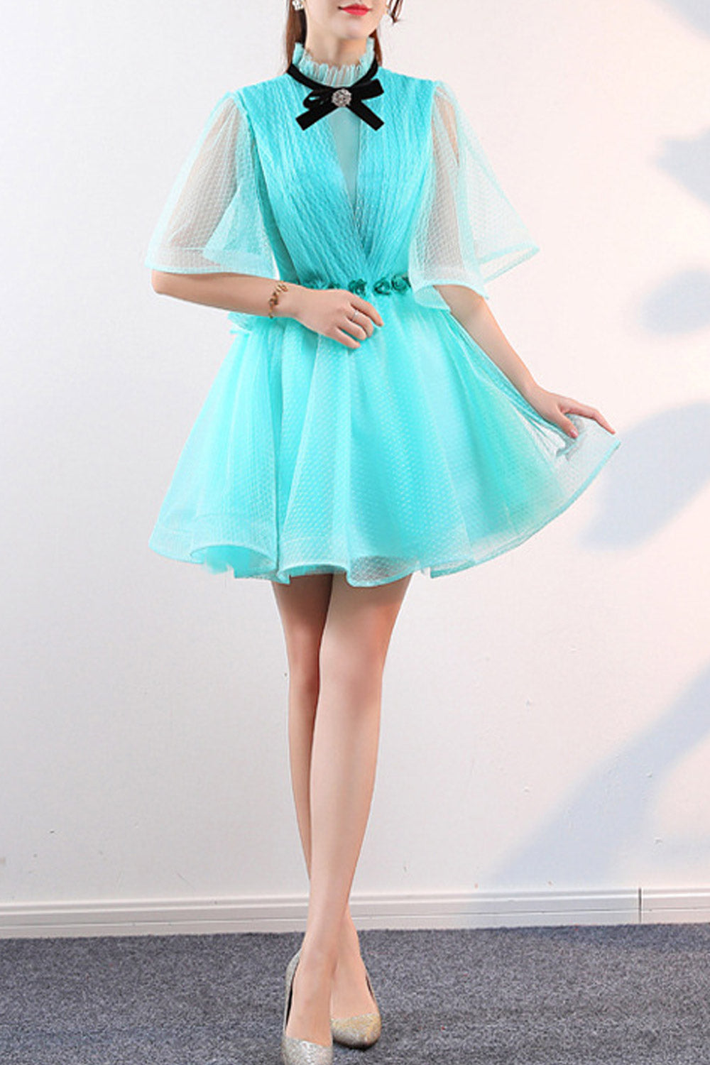 Women High Neck Loose Sleeve Evening Dress