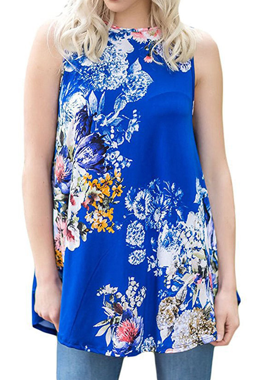 Women High Neck Floral Printed Casual Blouse