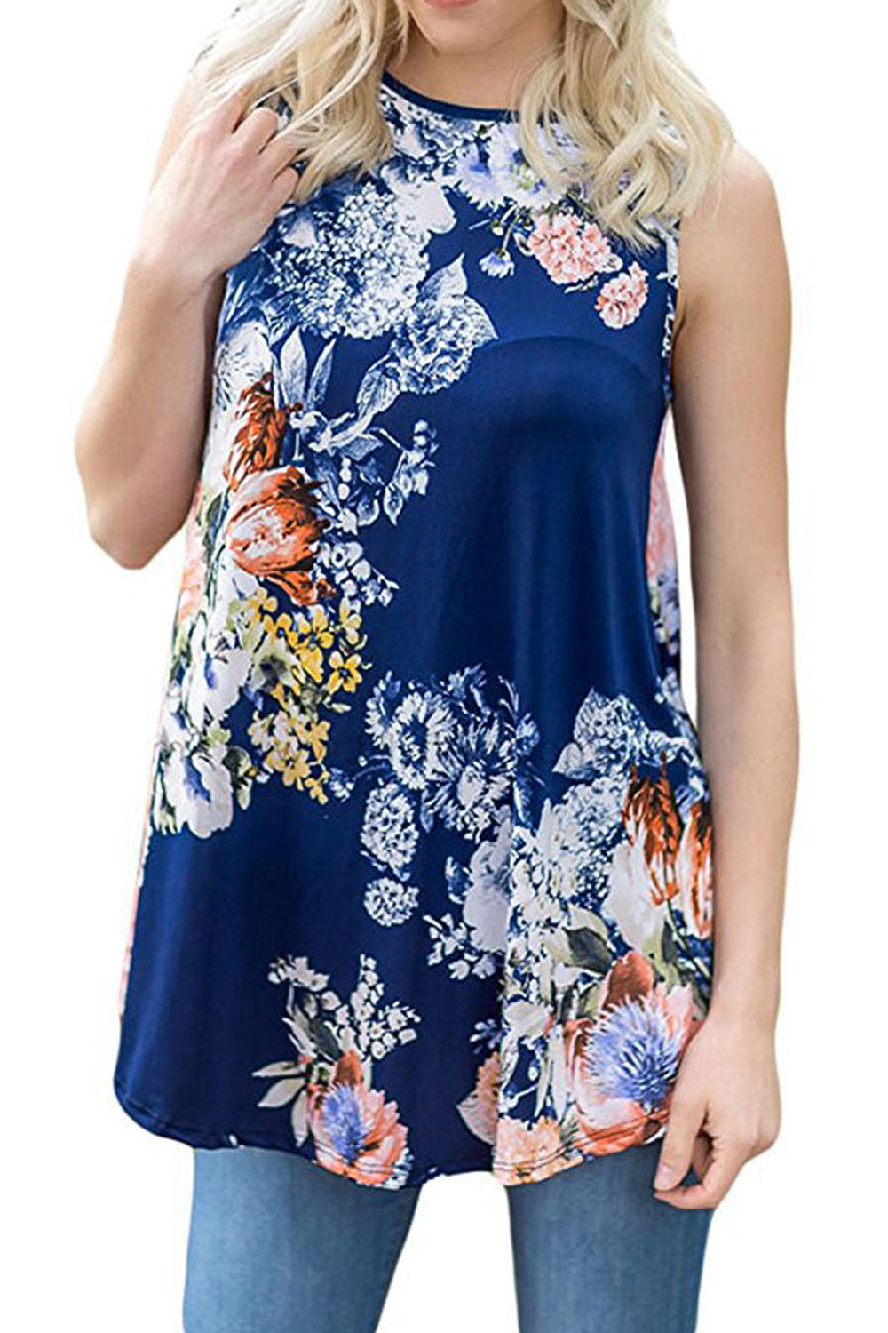 Women High Neck Floral Printed Casual Blouse