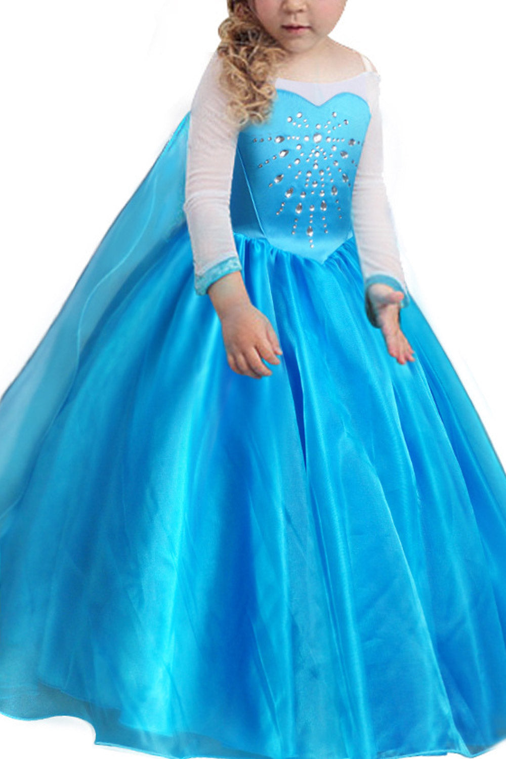 Kids Girls Beaded Bust Long Sleeve Princess Dress